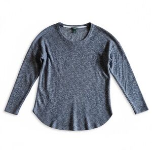Roots Long Sleeve Soft Knit Curved Hem Top Athleisure Casual Heather Gray Large